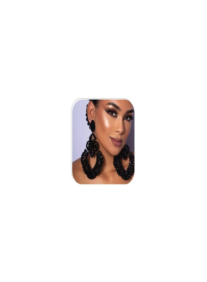 XSBODY Rhinestone Black Dangle Earrings for women Crystal Geometric Drop Statement Earrings Costume Jewelry (A-Black) - Image 1